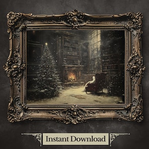 Geister Heilig Abend druckbare Wand Kunst Haunted Bibliothek Kunst für Gothik Urlaub Dekor dunkel Weihnachtskunst launische Winter-Wand-Dekor