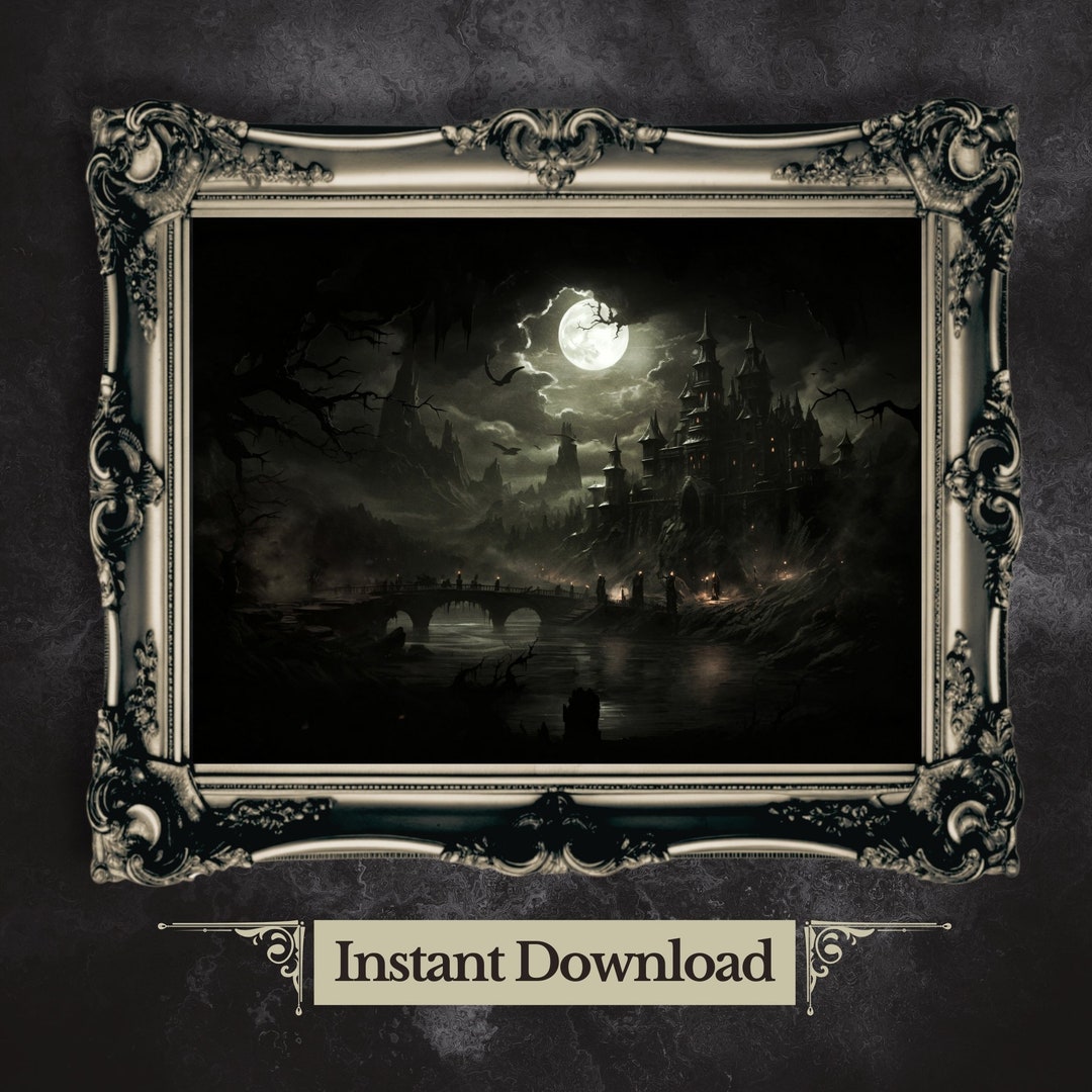Dracula's Castle Antique Painting: Gothic Dark Academia Wall Art ...