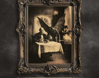 Mothman Tea Party Print | Victorian Gentleman, Cryptid Poster (Digital Download)