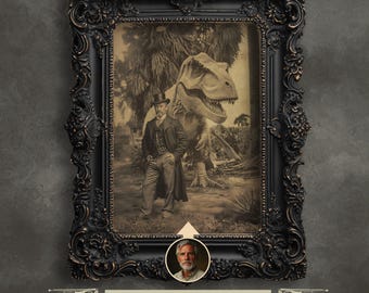 Personalized Dinosaur Portrait Poster: T-Rex Wall Art with Custom Character, Unframed Print