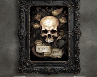 Lámina artística de calavera Memento Mori: Decoración gótica de la Academia Oscura