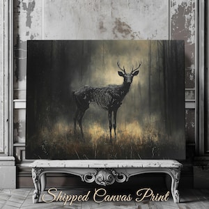 Forest Guardian Canvas Art Print Skeletal Stag Print for Dark Fantasy Decor Haunted Woodland Painting Spooky Deer Print Dark Fantasy Decor