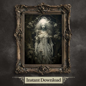 Stampa artistica gotica White Lady: decorazione vintage Dark Academia (download digitale)