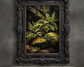 Fern and Rocks Wall Art: Dark Cottagecore Botanical Print