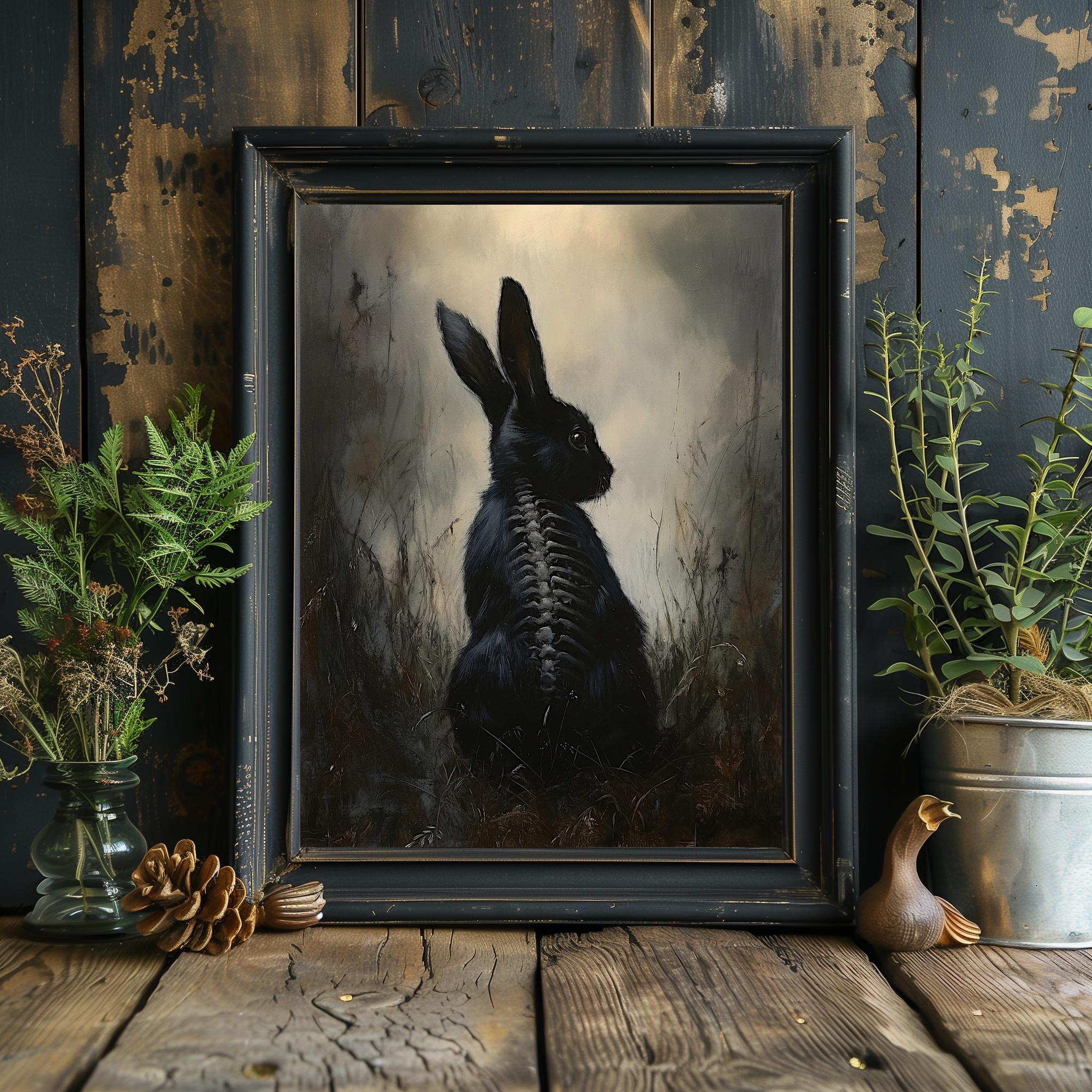 Spooky Rabbit Painting Haunted Forest Rabbit Wall Art Print Gothic and Surreal Dark Academia ...