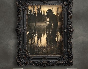 Sasquatch Wall Art Print Dark Woodland Vintage Photograph Monochrome Cryptid Bigfoot Print Mystery Wall Art Bigfoot Lover Gift