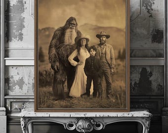 Personalized Bigfoot Family Canvas Print: Vintage Cryptid Art