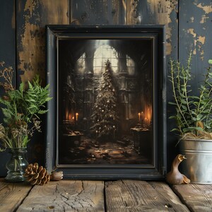 Gothic Christmas Tree Printable Wall Art Abandoned House Christmas Art Haunted Mansion