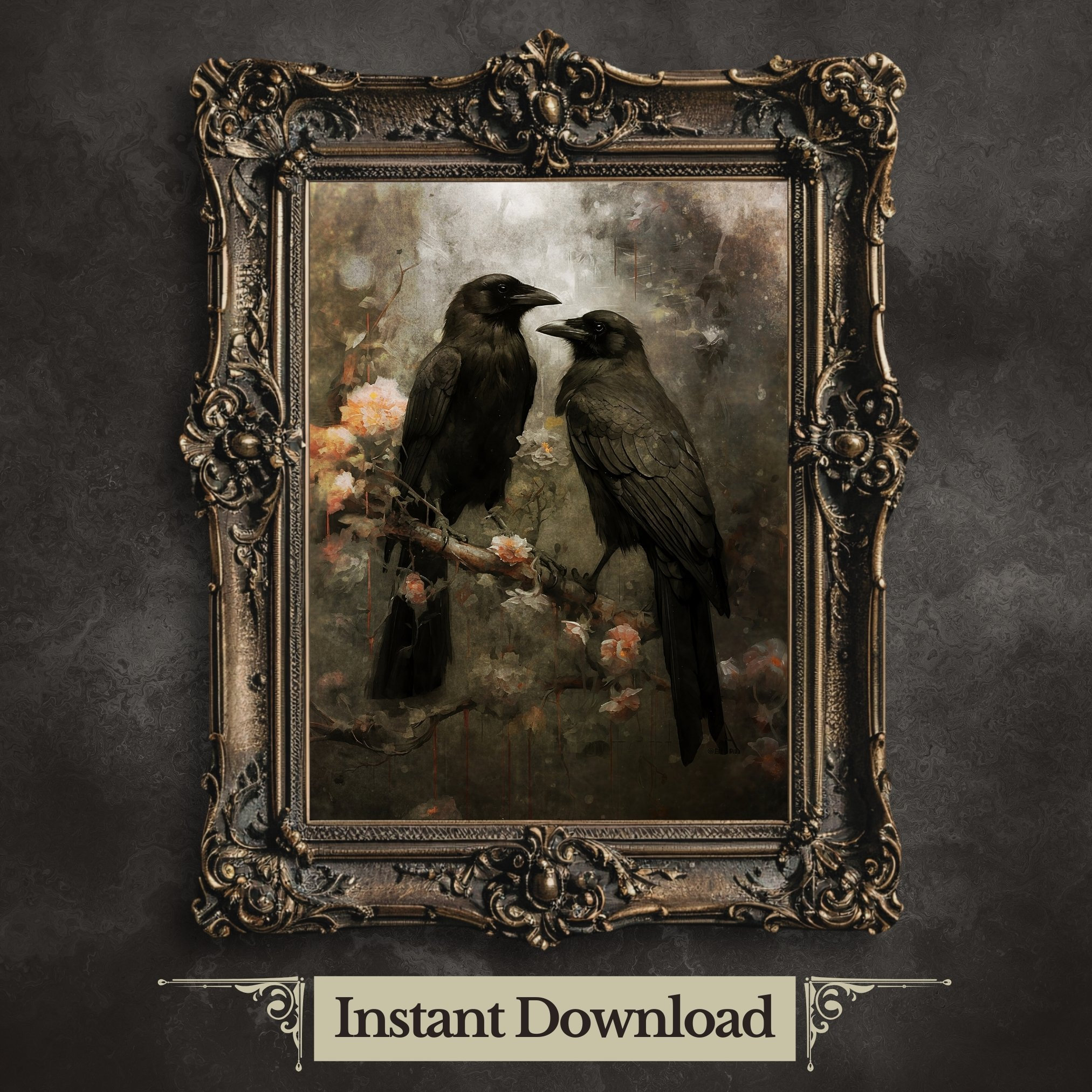 Raven Couple Art Print: Vintage Gothic Dark Academia Decor (Digital Download)