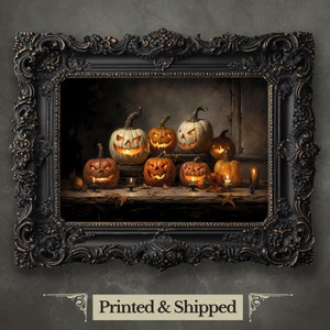 Halloween Kürbisse Wand Kunst Druck Vintage gruselige Dekor dunkel Cottagecore Gothic Orange und Beige Halloween-Druck Jack O Lantern Kunstwerk