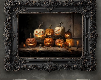 Vintage Halloween Kürbis Print | Dark Cottagecore Jack O'Lantern Wandkunst