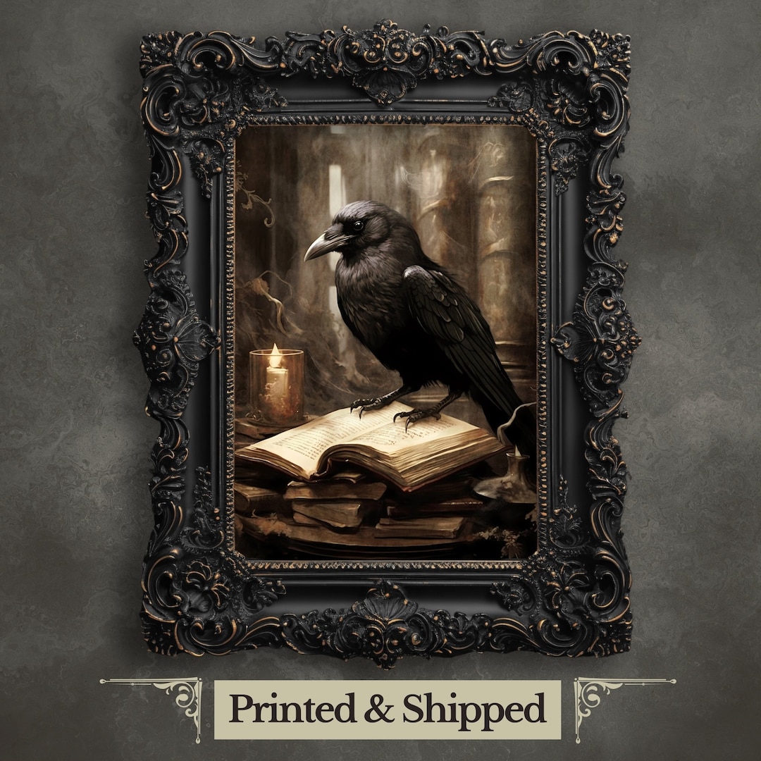 Raven Lib Raven in Library Art Print: Dark Academia Gothic Decor - Etsy