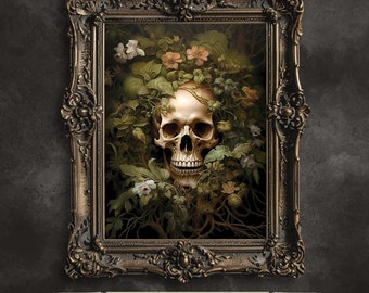Floral Skull Gothic Art Print: Dark Academia Decor (Digital Download)