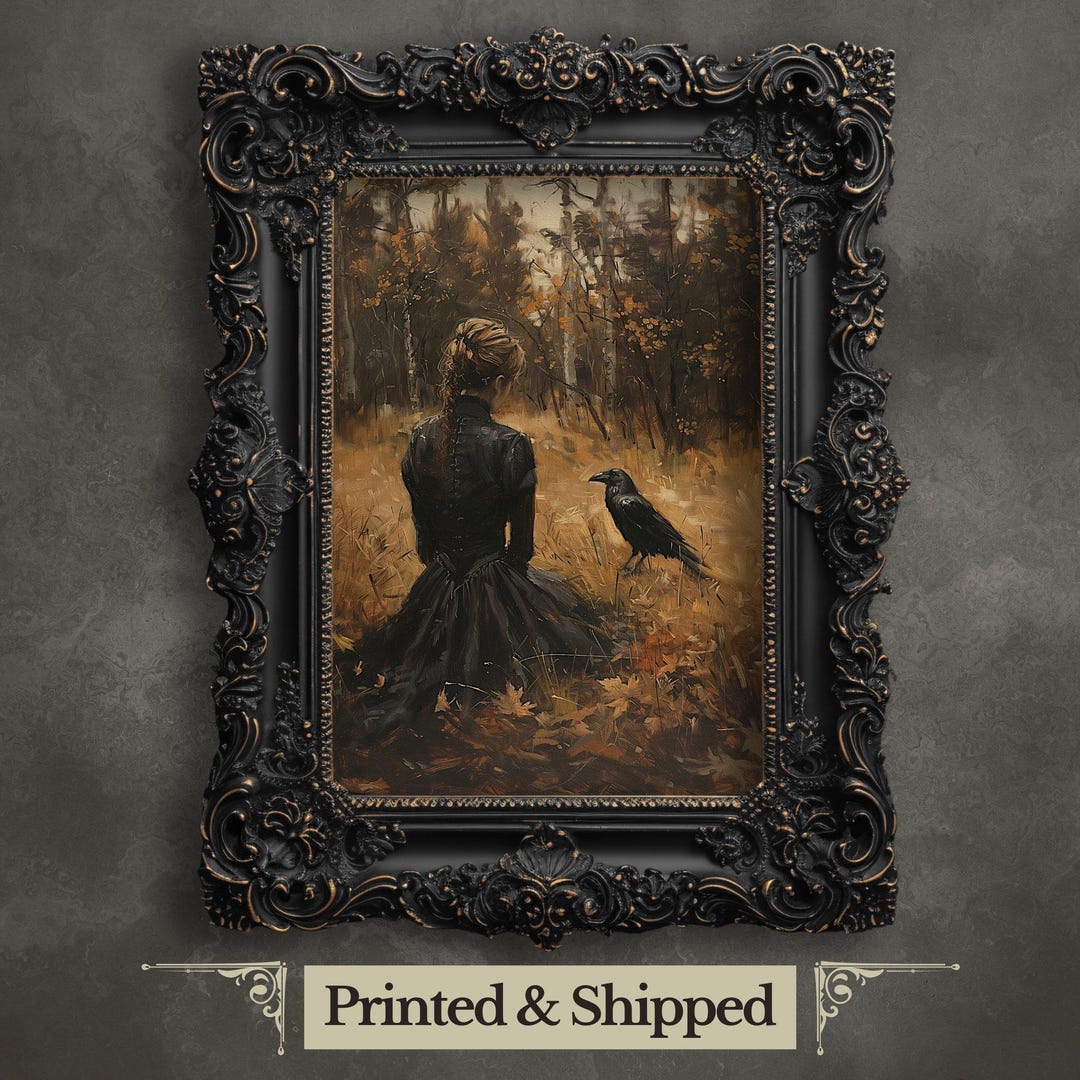 Woman and Raven Art Print, Melancholic Gothic Victorian Style - Etsy