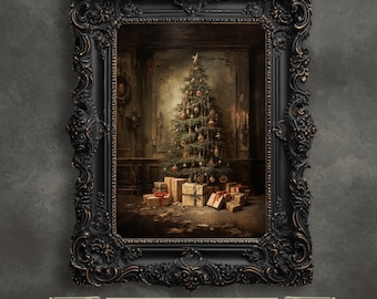 Moody Christmas Tree Art Print, Dark Cottagecore Christmas Decor