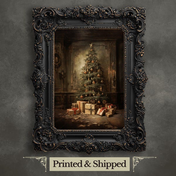 Stimmungsvoller Weihnachtsbaum Kunstdruck, Cottagecore Weihnachtsdeko