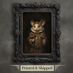 Königliche Maus Wand-Kunst-Druck Renaissance Tier Portrait Malerei Barock Maus Kunstwerk Academia Dark Academia Tier Goth Dekor