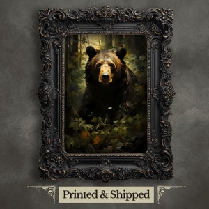 Stampa artistica da parete con orso, stampa Dark Cottagecore Moody Woodland, stampa vintage Dark Academia Art, decorazione con animali selvatici, arte da parete gotica