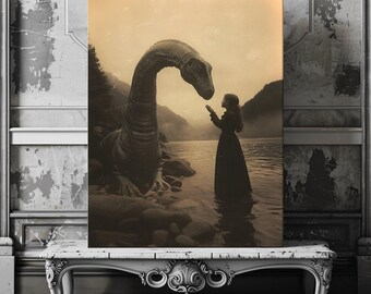 Vintage Nessie-canvasafdruk: monsterkunst van Loch Ness