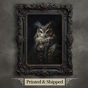 Royal Eule Wand Kunst Druck Renaissance Tier Portrait Malerei Barock Eule Kunstwerk dunkel Academia Poster Tier Eule Gothic Wandkunst