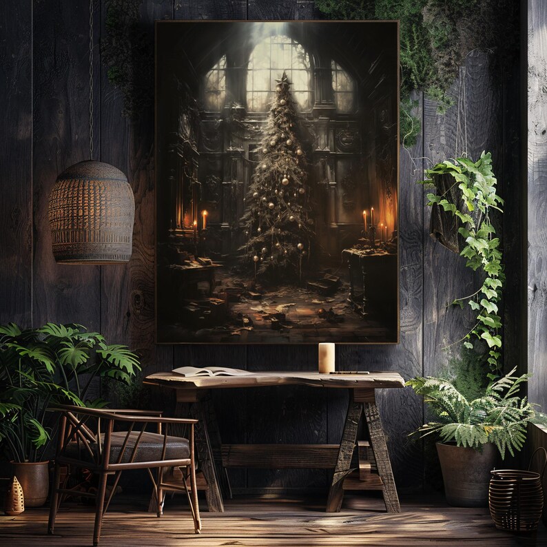 Gothic Christmas Tree Printable Wall Art Abandoned House Christmas Art Haunted Mansion