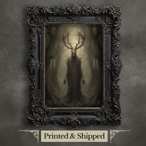 Gott des Waldes Wand-Kunstdruck Heidnische Malerei Vintage Dark Academia Keltischer Druck Dunkel Ästhetik Raumdekor Gothik Okkulter Hexerei-Druck