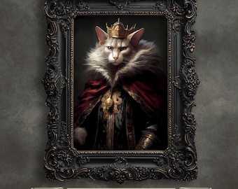 Victorian Cat King Art Print: Dark Academia Gothic Decor