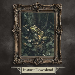 Forest Frog Printable Wall Art Dark Woodland Print Vintage Nature Print Forest Animal Portrait Wildlife Painting Dark Academia Frog Print