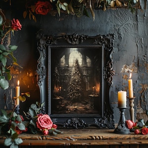 Gothic Christmas Tree Printable Wall Art Abandoned House Christmas Art Haunted Mansion