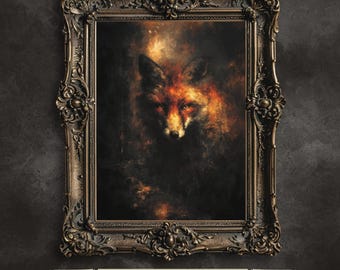 Red Fox Reynard Printable Wall Art, Fiery Gothic Fantasy with Glowing Eyes for Folklore Lovers, Instant Download