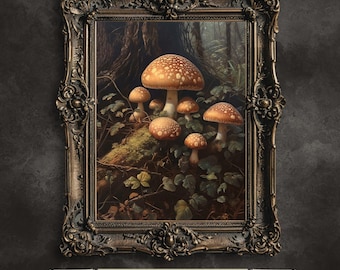 Lámina botánica de hongos: Decoración cottagecore de Dark Academia (descarga digital)
