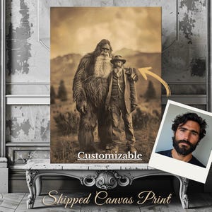Sasquatch Leinwanddruck Vintage Fotografie Cryptid Bigfoot Druck Mystery Wandkunst Sasquatch Poster 19th Century Big Foot Liebhaber Geschenk