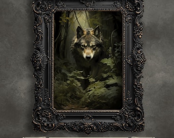 Gothic Wolf Art Print: Moody Forest Animal, Dark Academia Decor