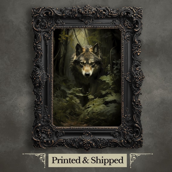 Gothic Wolf Art Print: Moody Forest Animal, Dark Academia Decor
