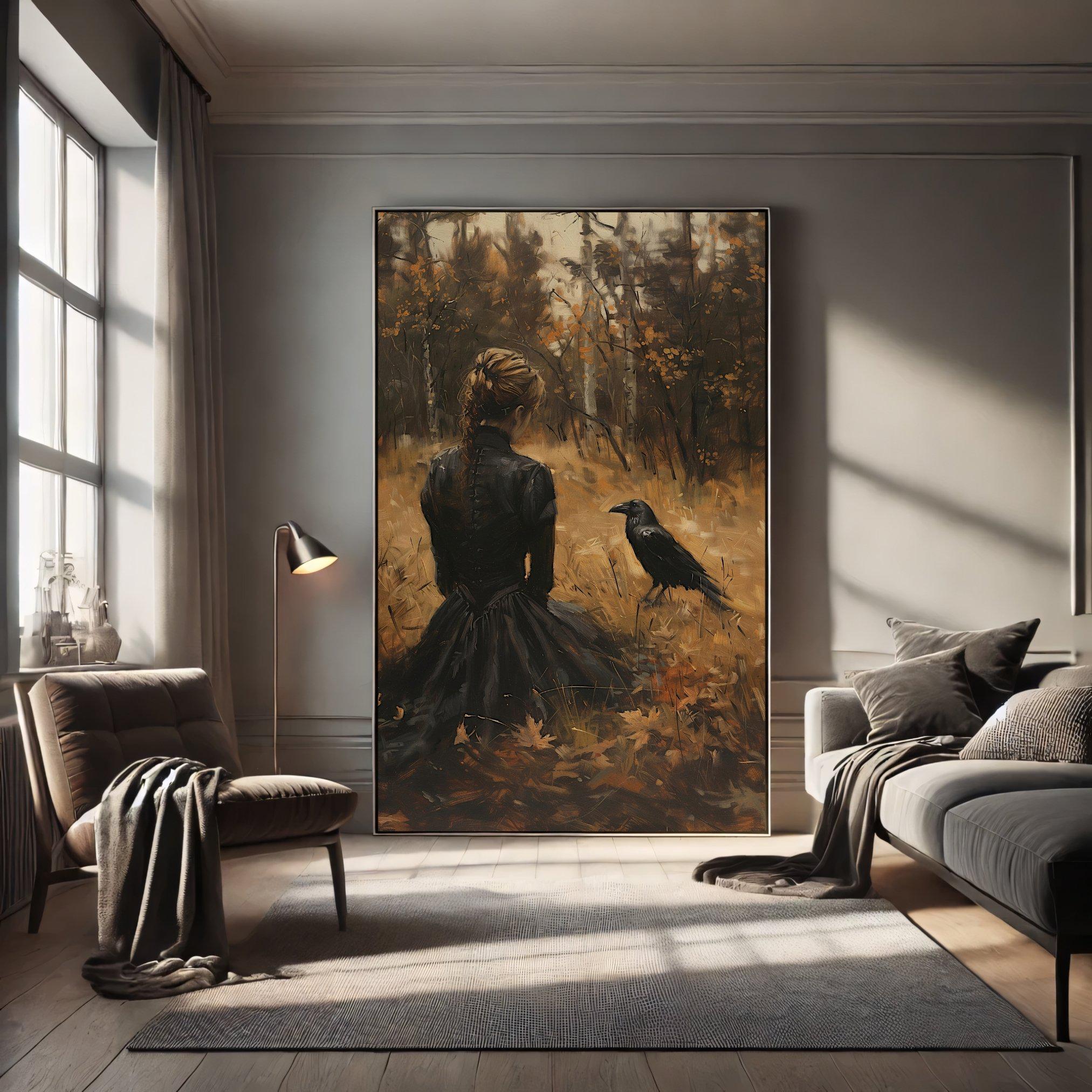 Woman and Raven Art Print, Melancholic Gothic Victorian Style - Etsy