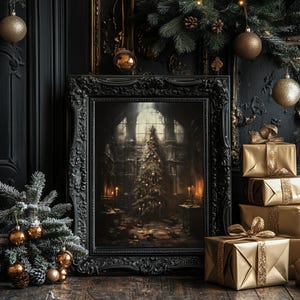 Gothic Christmas Tree Printable Wall Art Abandoned House Christmas Art Haunted Mansion
