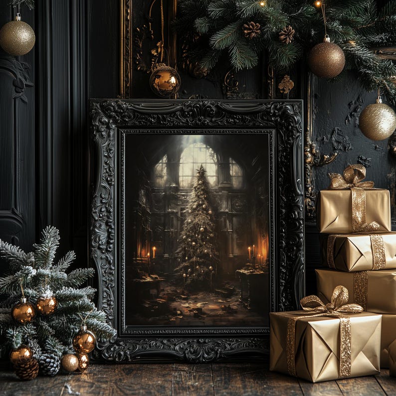 Gothic Christmas Tree Printable Wall Art Abandoned House Christmas Art Haunted Mansion