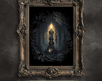 Impressão de vela Woodland: decoração gótica Dark Fairycore para casa (download digital)