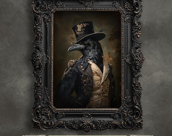 Victorian Raven Gentleman Portrait Print – Quirky Animal Wall Art