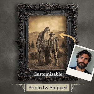 Impresión artística de pared de Sasquatch, fotografía vintage, impresión de Bigfoot críptica, arte de pared misterioso, póster de Sasquatch del siglo XIX, regalo para amantes de Bigfoot