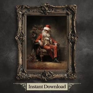Müde Weihnachtsmann Druckbare Wand Kunst Stimmungsvolle Weihnachten Gemälde Dark Cottagecore Kunstwerk Gothic Weihnachtskunst Retro Winter Druck