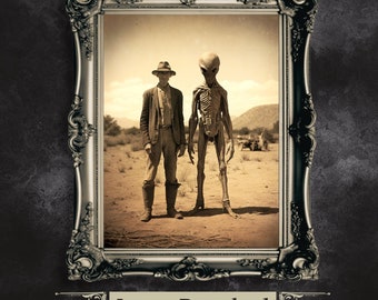 Vintage Roswell Alien Photo Print: Spooky Extraterrestrial Decor (Digital Download)