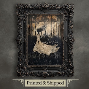 Ghostly Woman Art Print, Dark Fantasy Gothic Forest Wall Decor