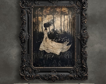 Ghostly Woman Art Print, Dark Fantasy Gothic Forest Wall Decor