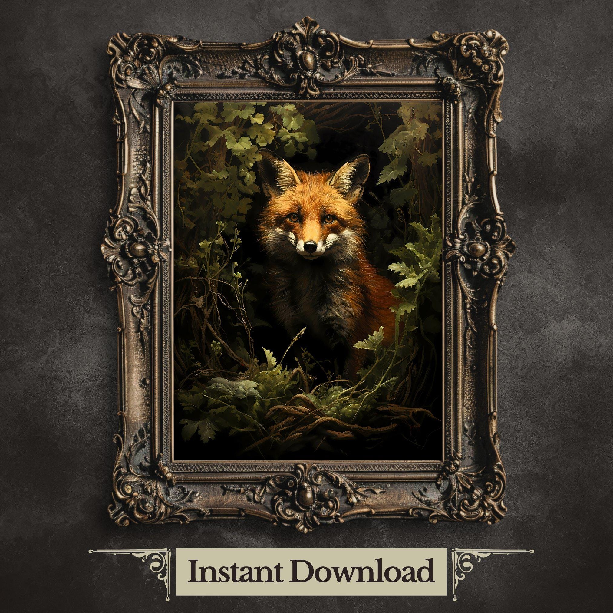 絵画 FOXYDEEP 5 Red Fox Painting: Moody Forest Vintage Art Print (digital Download