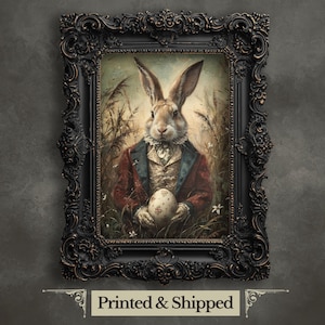 Viktorianische Osterkaninchen Wand Kunst Druck Frühling Frühling Tier Portrait Malerei Vintage Hase Kunstwerk Dark Academia Poster Tier Goth Dekor