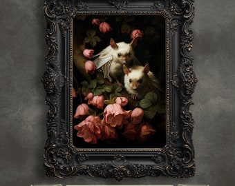 White Bats Wall Art Print Dark Cottagecore Decor Goth Wall Art Painting Dark Academia Gothic Retro Portrait Horror Art Animal Painting