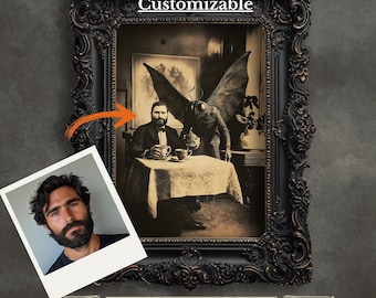 Lámina de la fiesta del té del Hombre Polilla / Caballero victoriano, Arte de críptidos