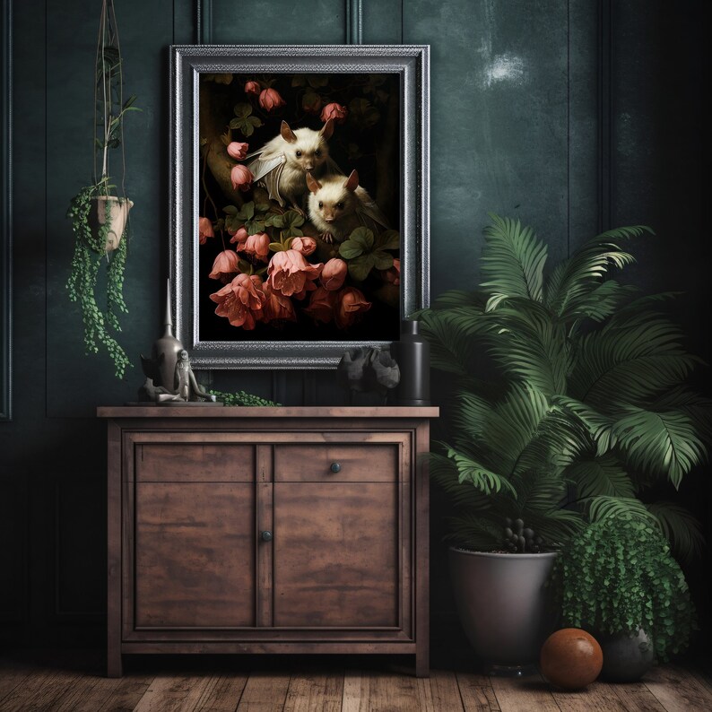 White Bats Wall Art Print Dark Cottagecore Dark Academia Gothic Retro Horror Animal Art