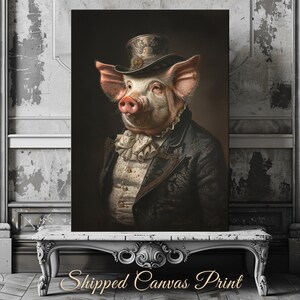 Victorian Pig Gentleman Canvas Print: Dark Historical Animal Portrait